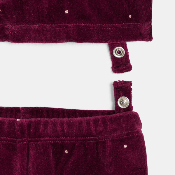 بيجاما للفتيات الصغيرات، من المخمل وباللون الأحمر الداكن، مُزينة برسمة قطة 